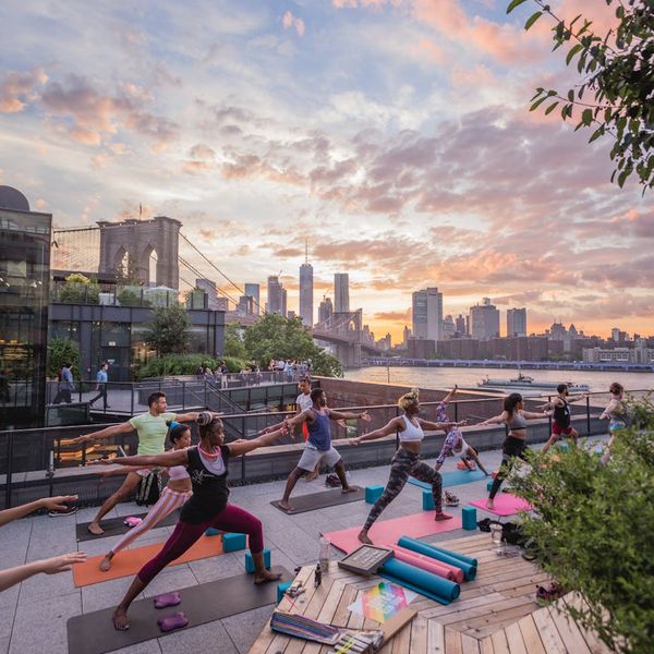 A serene setting with yoga mats ready for a class, suggesting community.